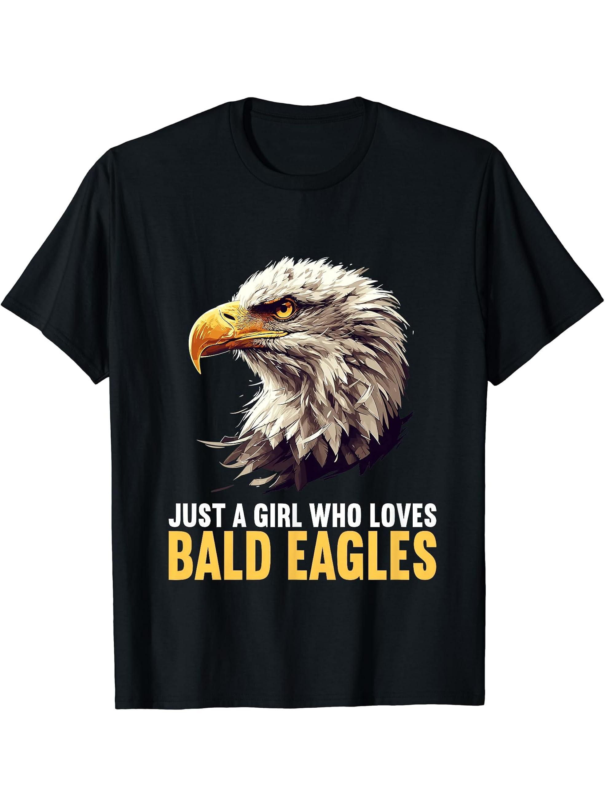 Just a Girl who loves Bald Eagles Bald Eagle T-Shirt 180G 100% Cotton Printed Round Neck Short-Sleeve T-Shirt, Gifts for Men Dad Husband Grandpa, S-XXXL, Black