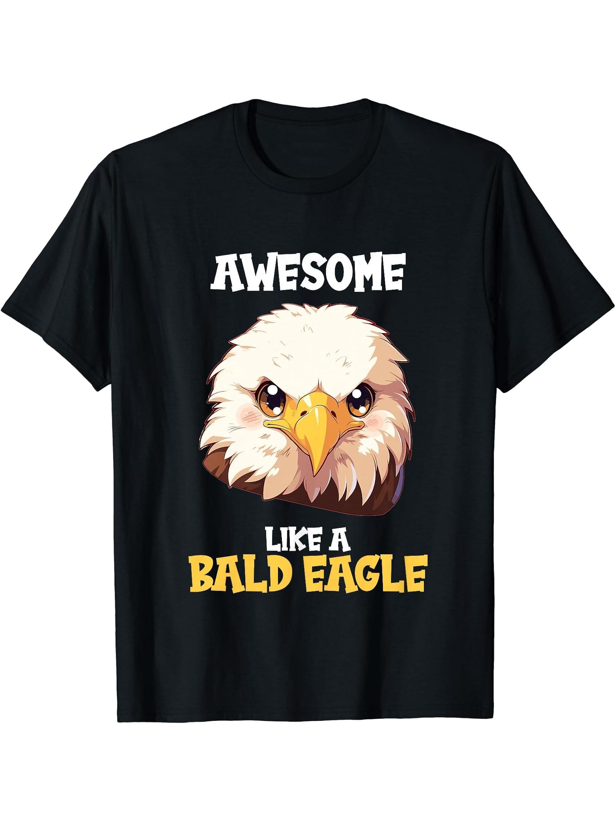 Bald Eagles Awesome like a Bald Eagle T-Shirt 180G 100% Cotton Printed Round Neck Short-Sleeve T-Shirt, Gifts for Men Dad Husband Grandpa, S-XXXL, Black