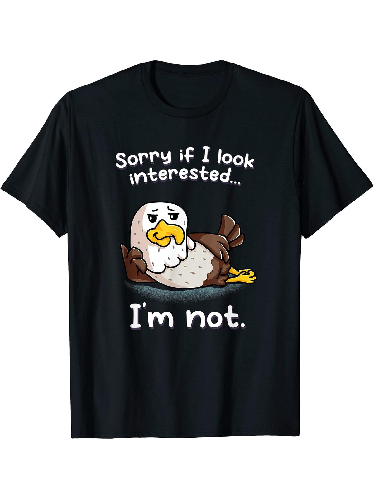 Sorry If I Look Interested I'm Not Nerd American Bald Eagle T-Shirt 180G 100% Cotton Printed Round Neck Short-Sleeve T-Shirt, Gifts for Men Dad Husband Grandpa, S-XXXL, Black