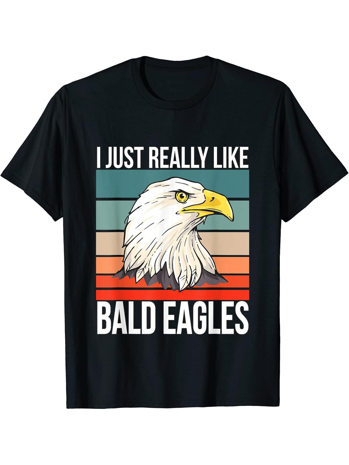 I just really like Bald Eagles Retro Eagle T-Shirt 180G 100% Cotton Printed Round Neck Short-Sleeve T-Shirt, Gifts for Men Dad Husband Grandpa, S-XXXL, Black