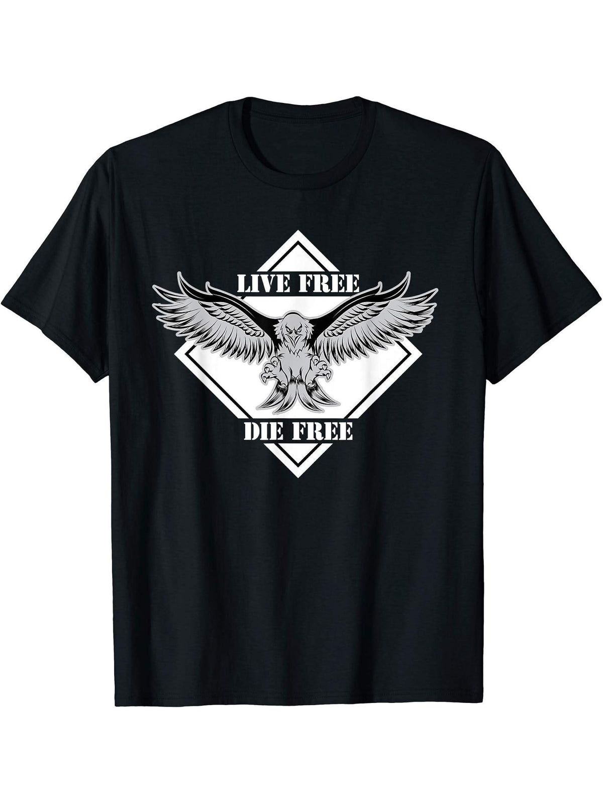 Live Free Die Free Bald Eagle Image T-Shirt 180G 100% Cotton Printed Round Neck Short-Sleeve T-Shirt, Gifts for Men Dad Husband Grandpa, S-XXXL, Black