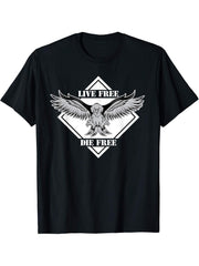 Live Free Die Free Bald Eagle Image T-Shirt 180G 100% Cotton Printed Round Neck Short-Sleeve T-Shirt, Gifts for Men Dad Husband Grandpa, S-XXXL, Black