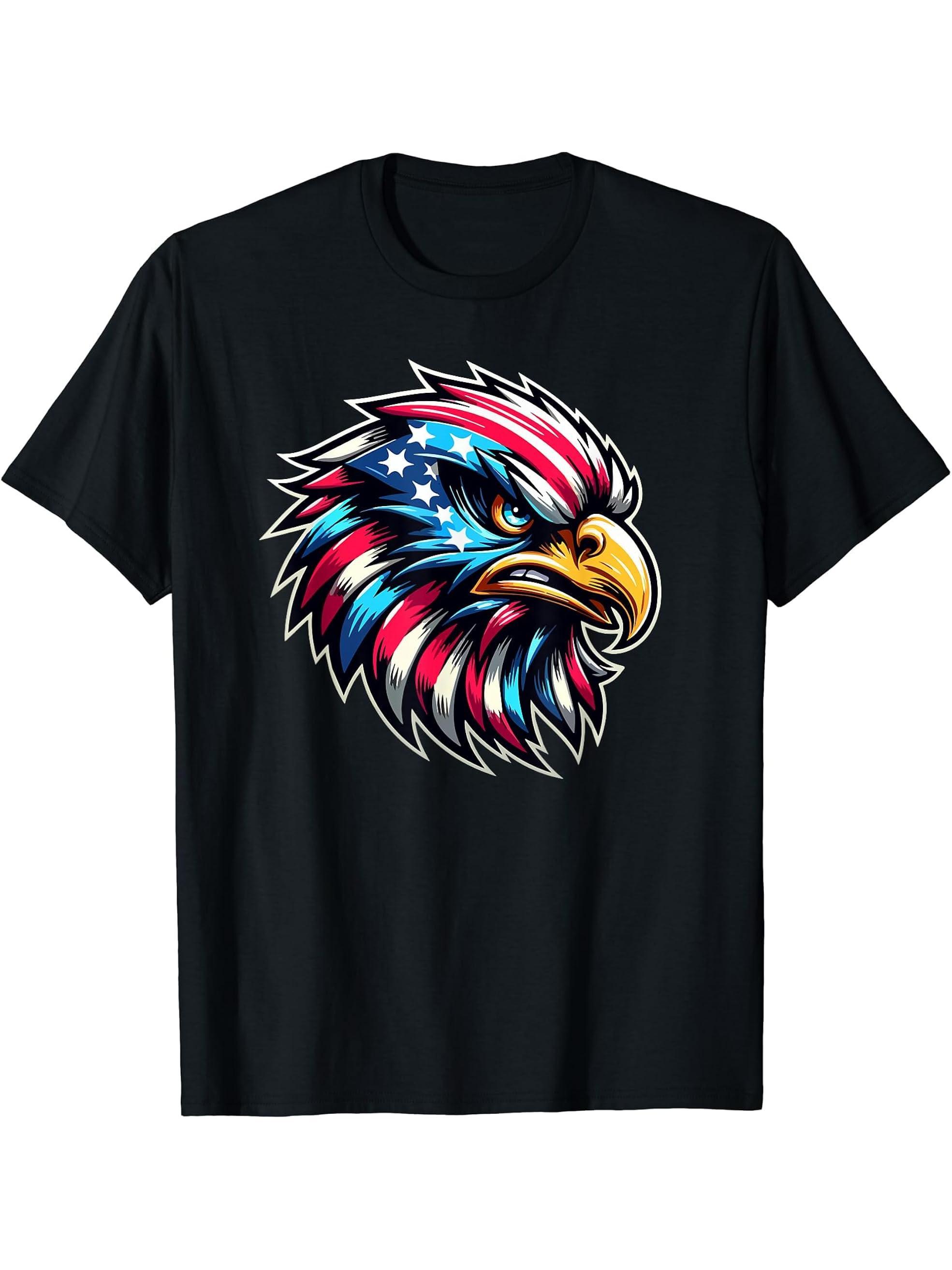 Independence Eagle Patriotic American Flag Glory Bald Eagle- T-Shirt 180G 100% Cotton Printed Round Neck Short-Sleeve T-Shirt, Gifts for Men Dad Husband Grandpa, S-XXXL, Black