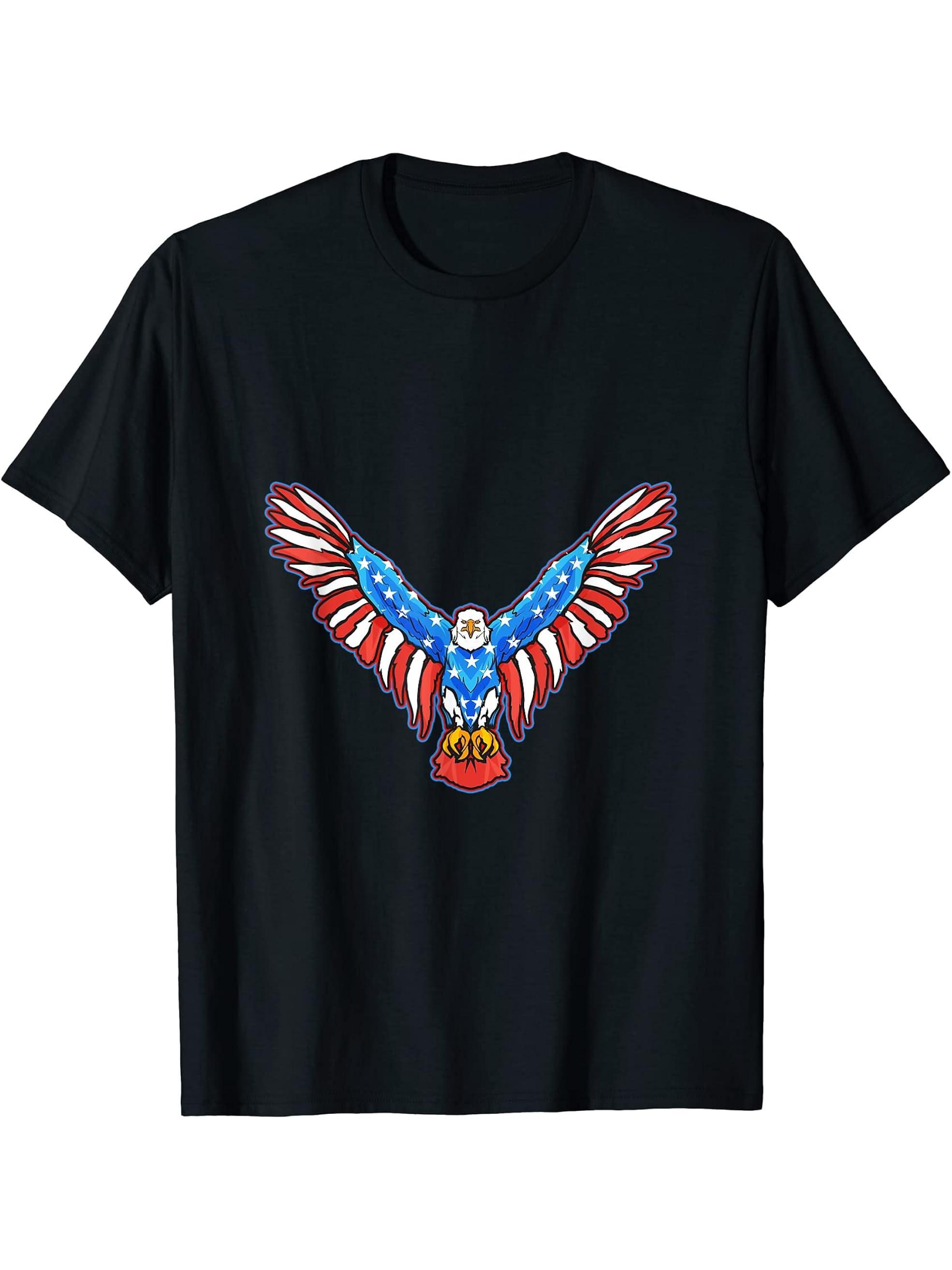 American Bald Eagle American 4th of July Patriotic T-Shirt 180G 100% Cotton Printed Round Neck Short-Sleeve T-Shirt, Gifts for Men Dad Husband Grandpa, S-XXXL, Black