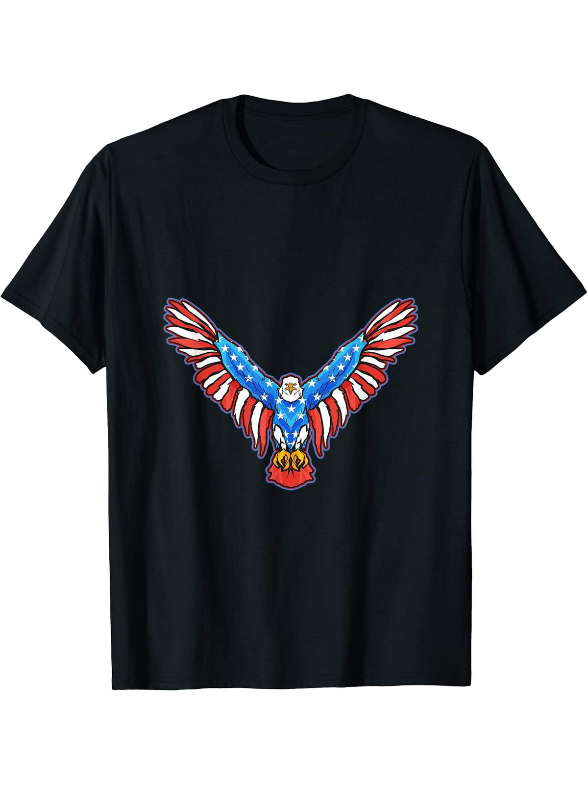 American Bald Eagle American 4th of July Patriotic T-Shirt 180G 100% Cotton Printed Round Neck Short-Sleeve T-Shirt, Gifts for Men Dad Husband Grandpa, S-XXXL, Black