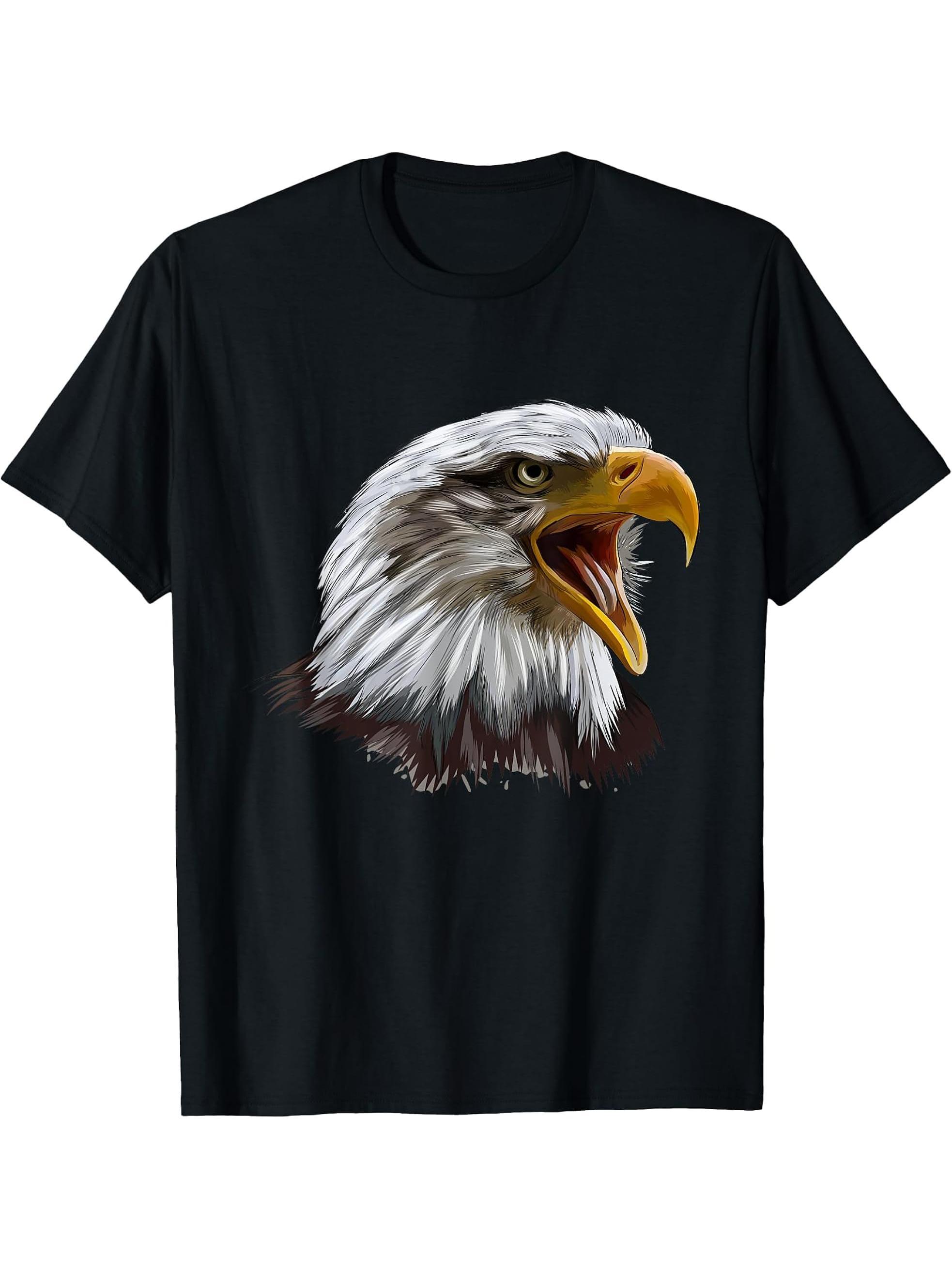 Bald Eagles Cool Design with a Bald Eagle T-Shirt 180G 100% Cotton Printed Round Neck Short-Sleeve T-Shirt, Gifts for Men Dad Husband Grandpa, S-XXXL, Black