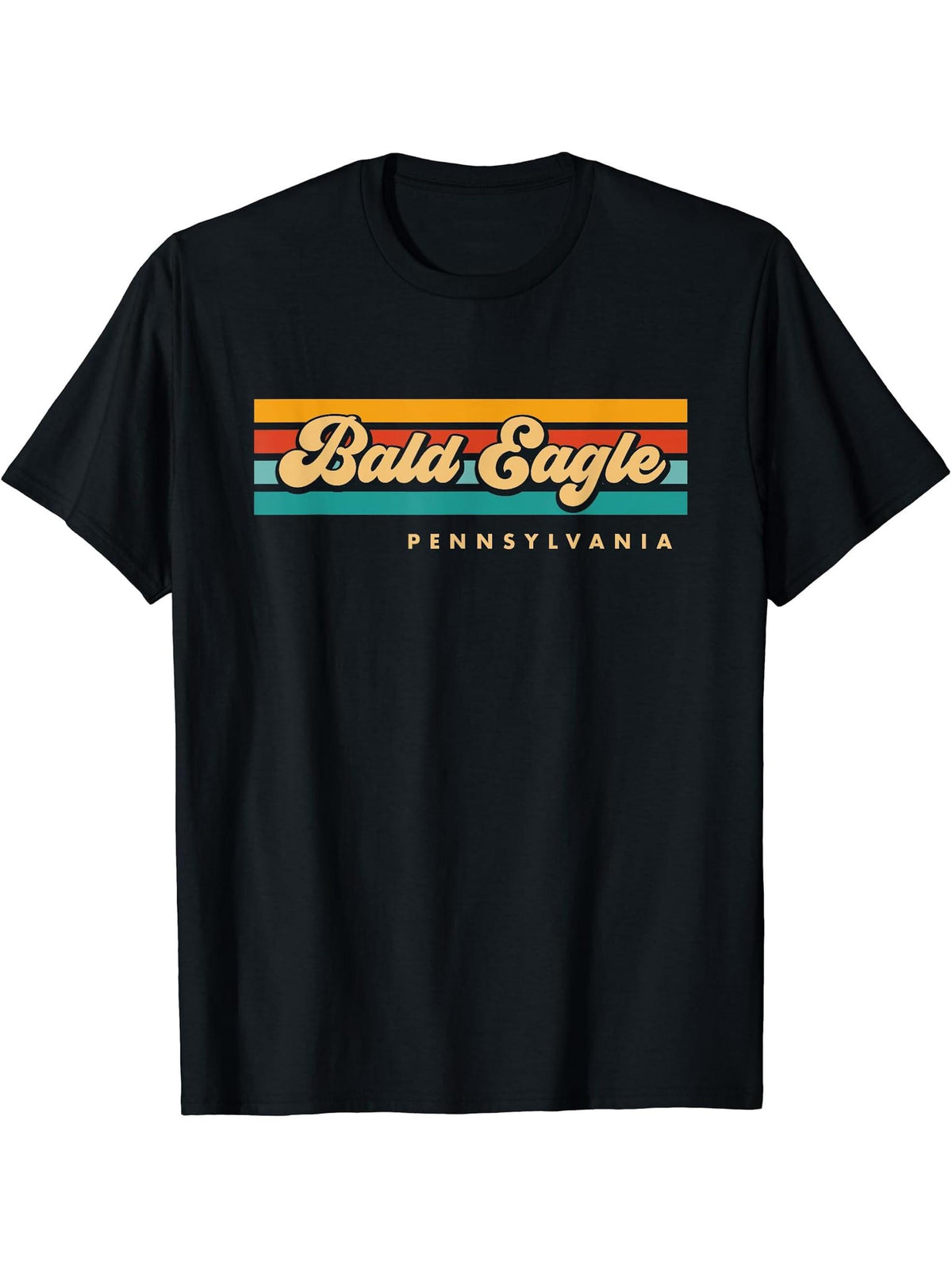 Vintage Sunset Stripes Bald Eagle, Pennsylvania T-Shirt 180G 100% Cotton Printed Round Neck Short-Sleeve T-Shirt, Gifts for Men Dad Husband Grandpa, S-XXXL, Black