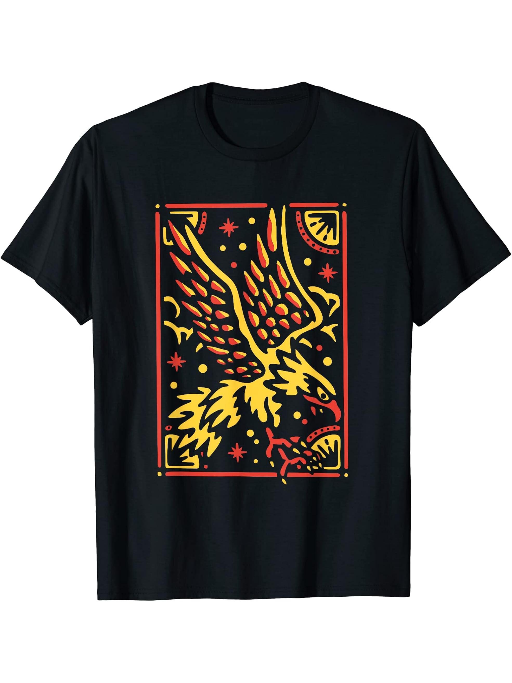 Flying Bald Eagle Mountain Sky Silhouette T-Shirt 180G 100% Cotton Printed Round Neck Short-Sleeve T-Shirt, Gifts for Men Dad Husband Grandpa, S-XXXL, Black