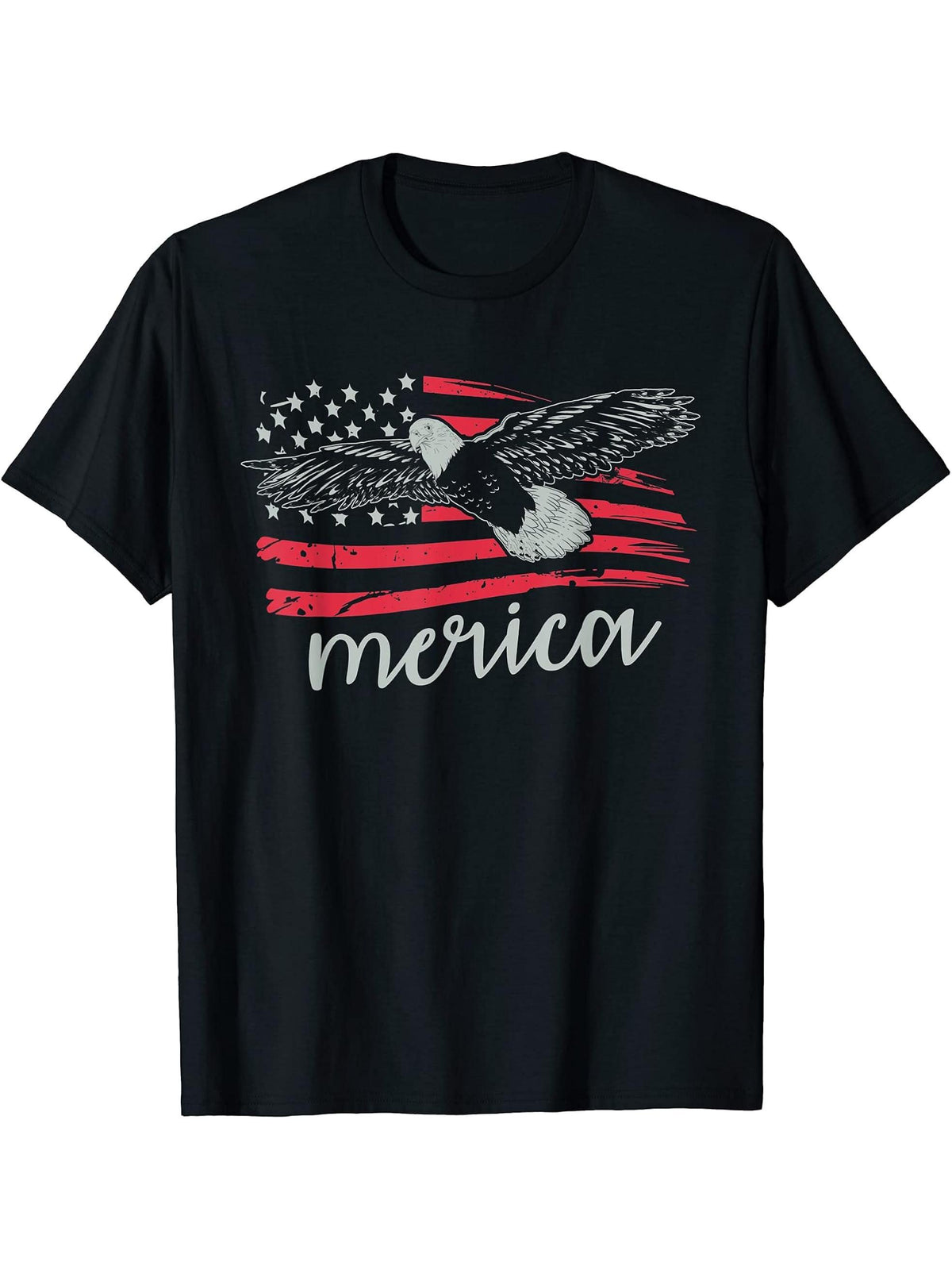 Freedom Merica US Flag Pride Patriotic American Bald Eagle T-Shirt 180G 100% Cotton Printed Round Neck Short-Sleeve T-Shirt, Gifts for Men Dad Husband Grandpa, S-XXXL, Black