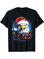 Xmas Bald Eagle Christmas T-Shirt 180G 100% Cotton Printed Round Neck Short-Sleeve T-Shirt, Gifts for Men Dad Husband Grandpa, S-XXXL, Black