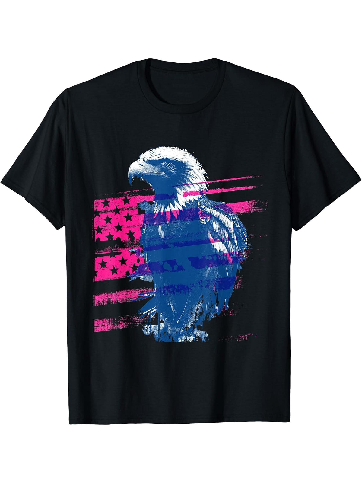 Independence Eagle Patriotic American Flag Glory Bald Eagle- T-Shirt 180G 100% Cotton Printed Round Neck Short-Sleeve T-Shirt, Gifts for Men Dad Husband Grandpa, S-XXXL, Black