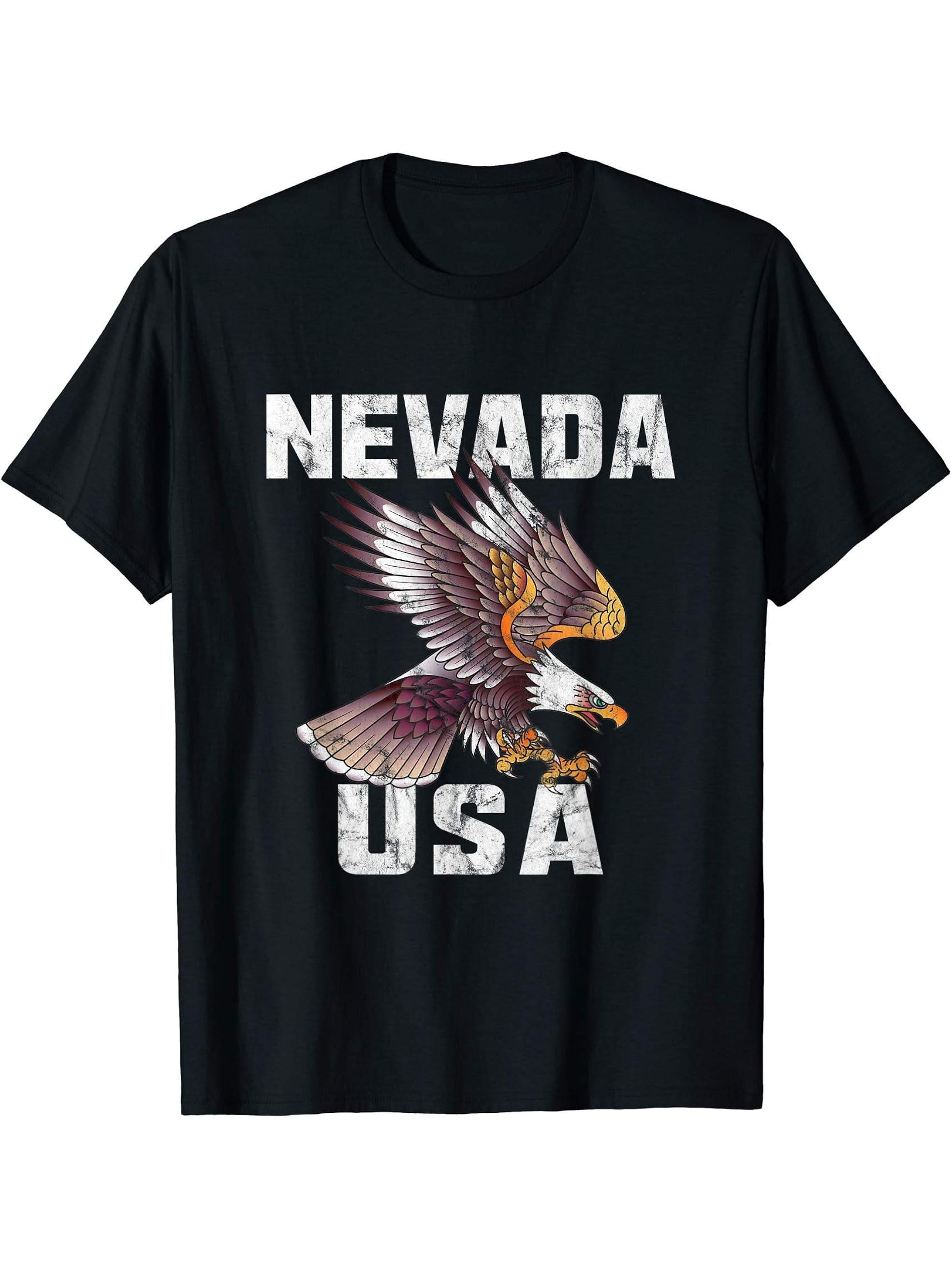 Retro Distressed Nevada USA Bald Eagle Gift T-Shirt 180G 100% Cotton Printed Round Neck Short-Sleeve T-Shirt, Gifts for Men Dad Husband Grandpa, S-XXXL, Black