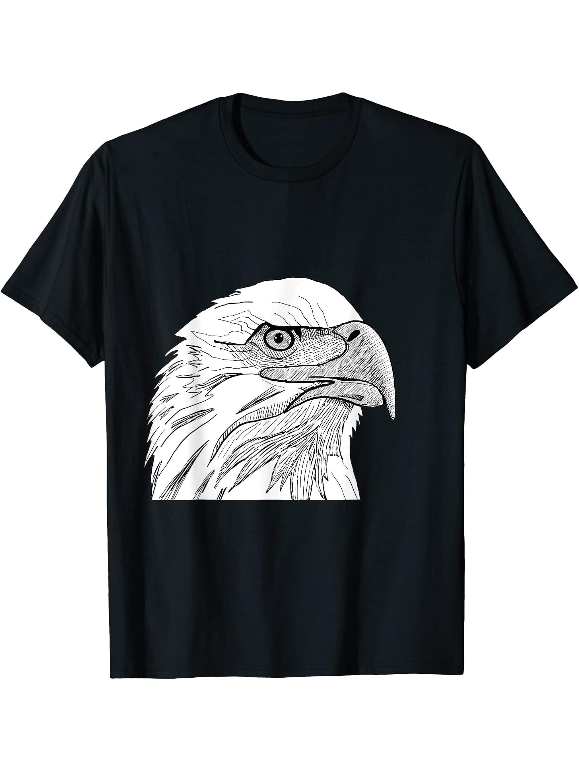 Bald Eagle Artwork T-Shirt 180G 100% Cotton Printed Round Neck Short-Sleeve T-Shirt, Gifts for Men Dad Husband Grandpa, S-XXXL, Black