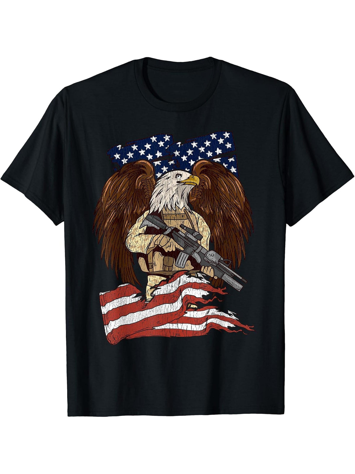 Military Veteran American Bald Eagle Apparel For Men T-Shirt 180G 100% Cotton Printed Round Neck Short-Sleeve T-Shirt, Gifts for Men Dad Husband Grandpa, S-XXXL, Black