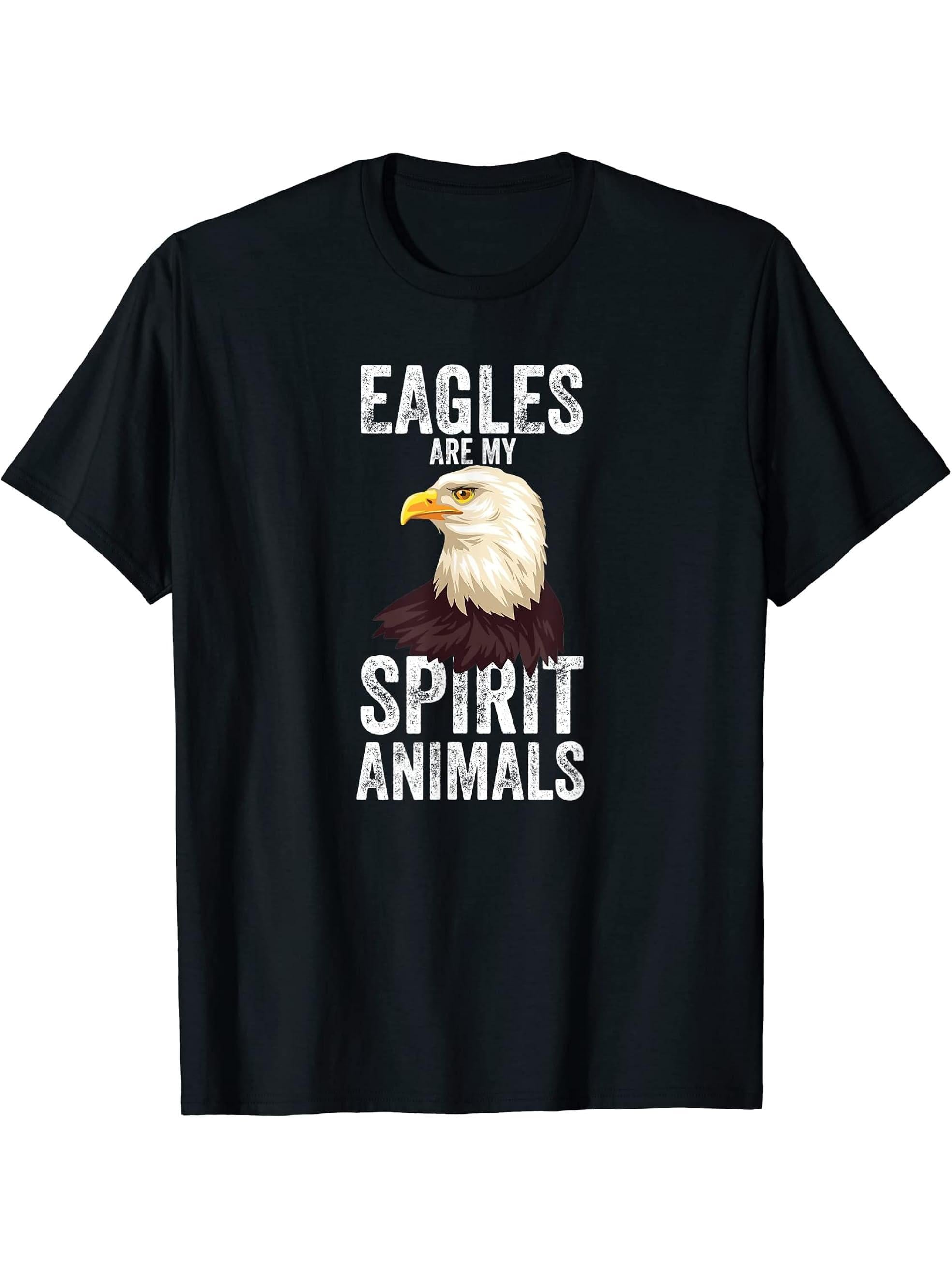Eagles Are My Spirit Animals Bald Eagle American Patriotic T-Shirt 180G 100% Cotton Printed Round Neck Short-Sleeve T-Shirt, Gifts for Men Dad Husband Grandpa, S-XXXL, Black