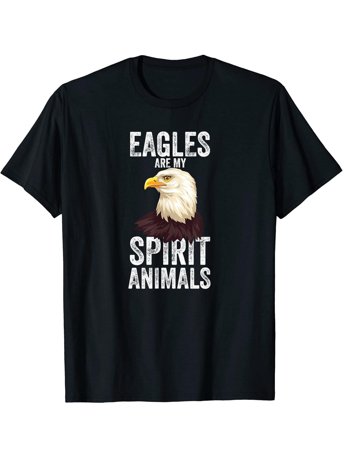 Eagles Are My Spirit Animals Bald Eagle American Patriotic T-Shirt 180G 100% Cotton Printed Round Neck Short-Sleeve T-Shirt, Gifts for Men Dad Husband Grandpa, S-XXXL, Black