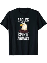 Eagles Are My Spirit Animals Bald Eagle American Patriotic T-Shirt 180G 100% Cotton Printed Round Neck Short-Sleeve T-Shirt, Gifts for Men Dad Husband Grandpa, S-XXXL, Black
