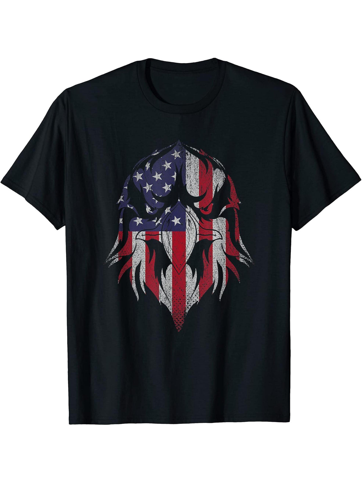 United States Liberty USA Flag Patriotic American Bald Eagle T-Shirt 180G 100% Cotton Printed Round Neck Short-Sleeve T-Shirt, Gifts for Men Dad Husband Grandpa, S-XXXL, Black