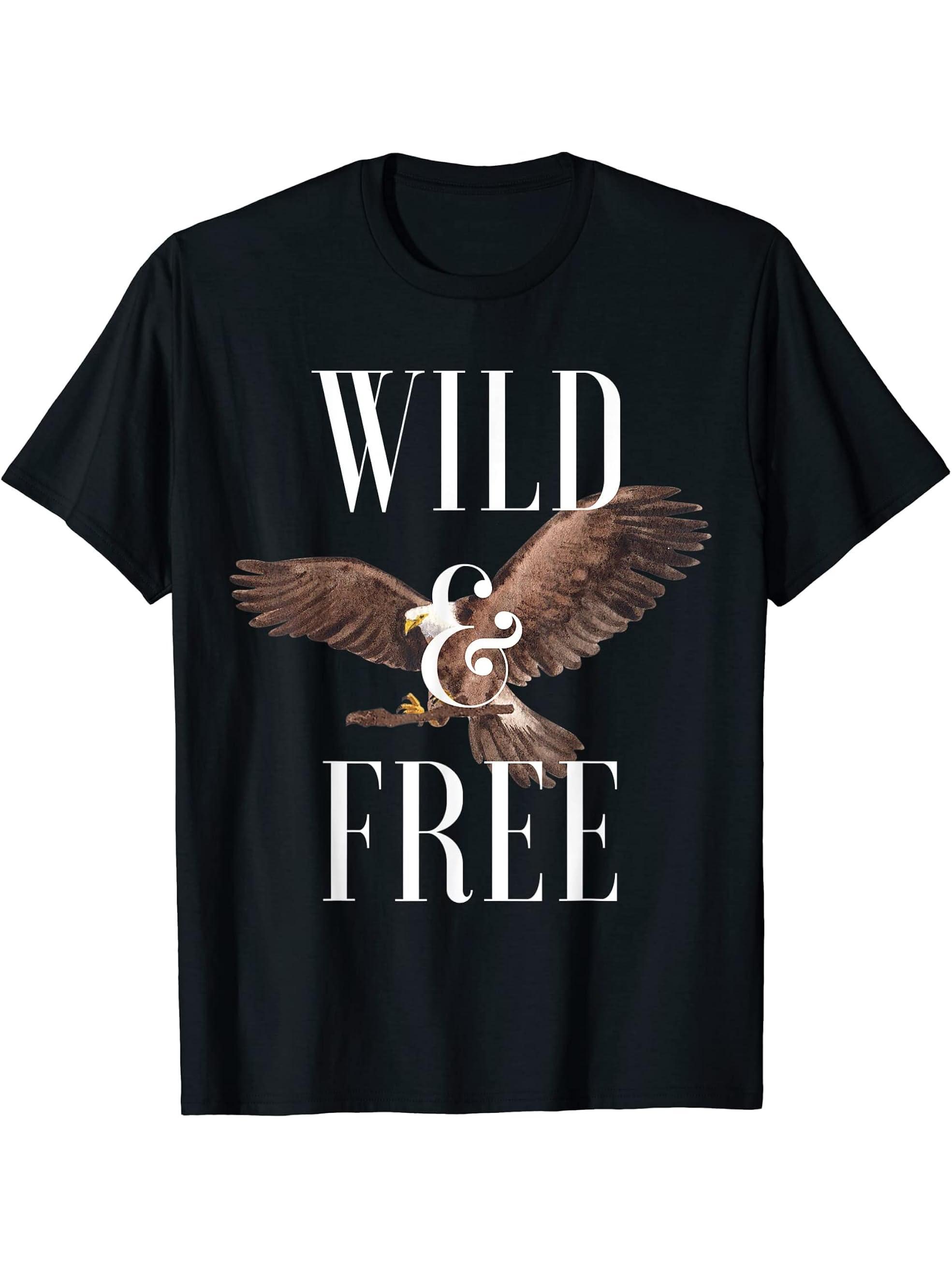 Wild and Free Bald Eagle Lover Attitude Southern Sacred T-Shirt 180G 100% Cotton Printed Round Neck Short-Sleeve T-Shirt, Gifts for Men Dad Husband Grandpa, S-XXXL, Black