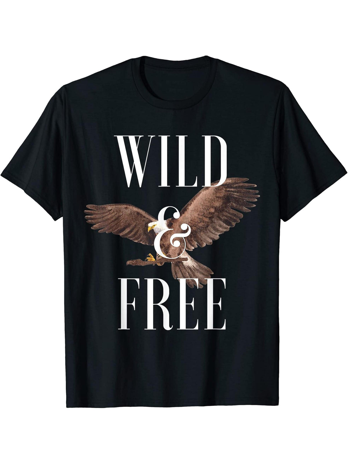 Wild and Free Bald Eagle Lover Attitude Southern Sacred T-Shirt 180G 100% Cotton Printed Round Neck Short-Sleeve T-Shirt, Gifts for Men Dad Husband Grandpa, S-XXXL, Black