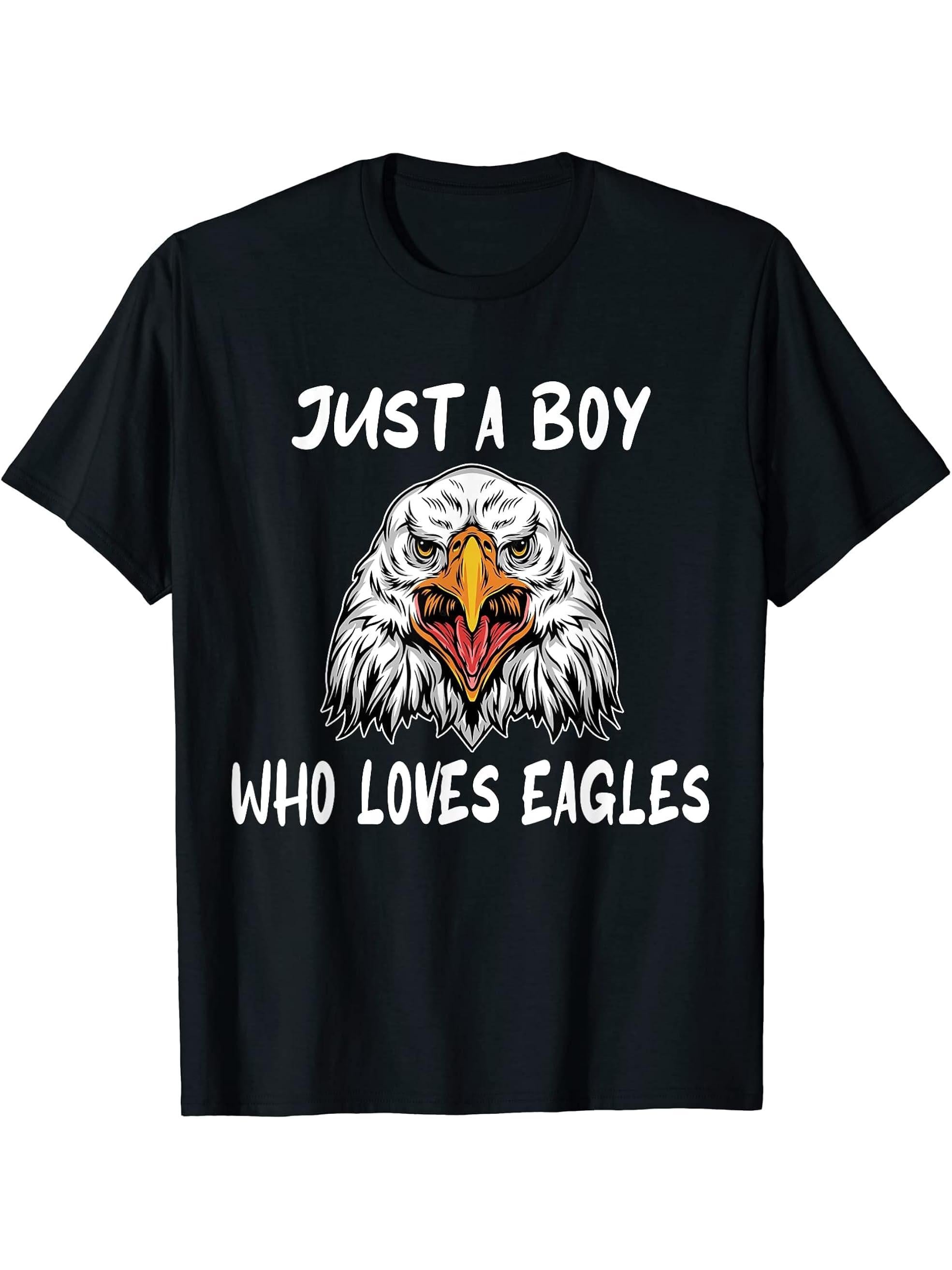 Just a Boy Who Loves Eagles American Bald Eagle T-Shirt 180G 100% Cotton Printed Round Neck Short-Sleeve T-Shirt, Gifts for Men Dad Husband Grandpa, S-XXXL, Black