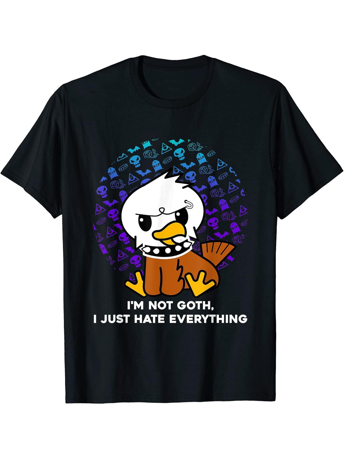 I'm Not Goth I Just Hate Everything Nerd American Bald Eagle T-Shirt 180G 100% Cotton Printed Round Neck Short-Sleeve T-Shirt, Gifts for Men Dad Husband Grandpa, S-XXXL, Black