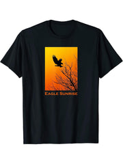 Bald Eagle Sunrise T-shirt 180G 100% Cotton Printed Round Neck Short-Sleeve T-Shirt, Gifts for Men Dad Husband Grandpa, S-XXXL, Black