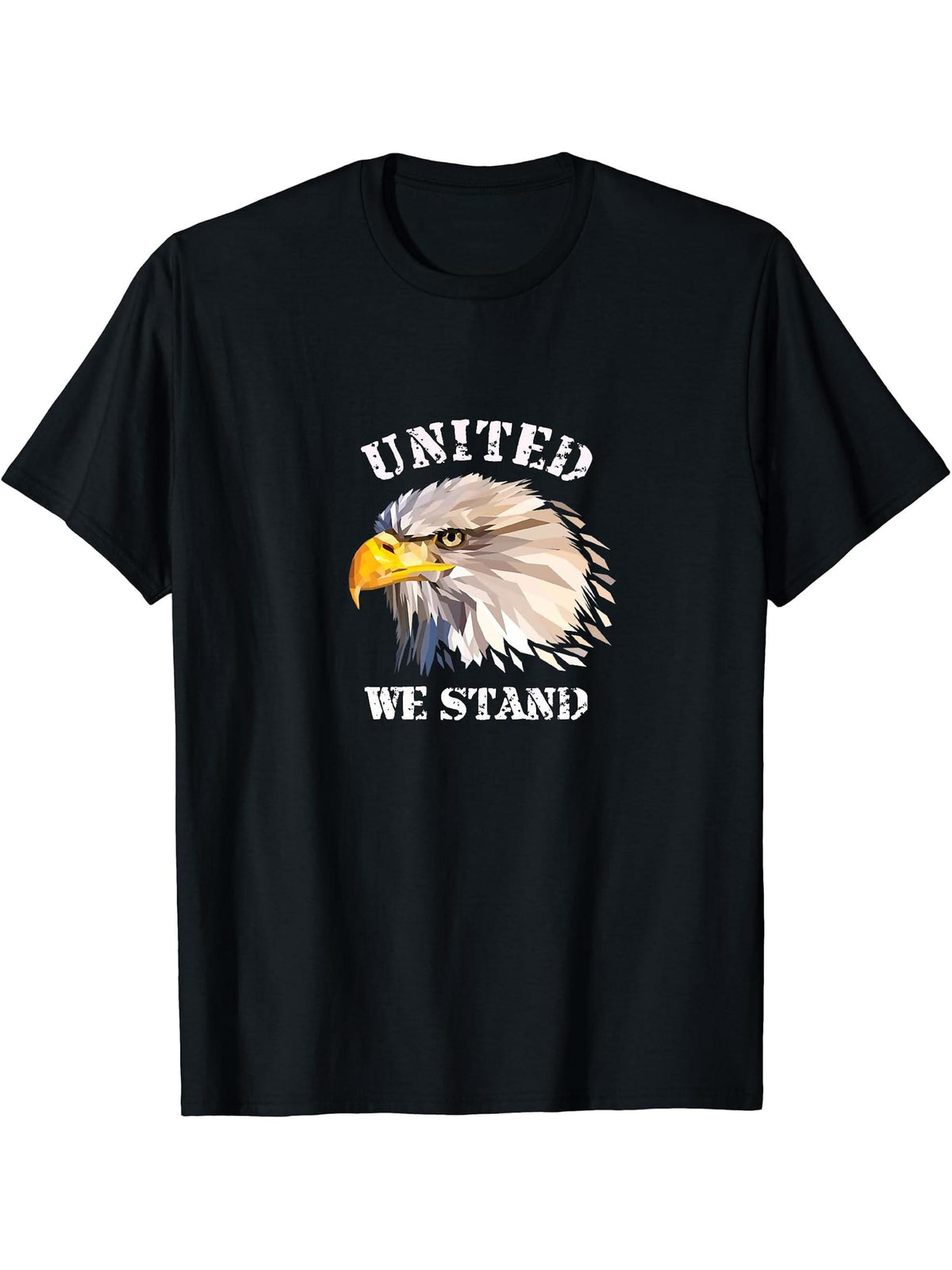 United We Stand Bald Eagle American Patriotic T-Shirt 180G 100% Cotton Printed Round Neck Short-Sleeve T-Shirt, Gifts for Men Dad Husband Grandpa, S-XXXL, Black