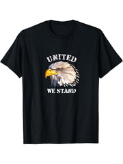 United We Stand Bald Eagle American Patriotic T-Shirt 180G 100% Cotton Printed Round Neck Short-Sleeve T-Shirt, Gifts for Men Dad Husband Grandpa, S-XXXL, Black