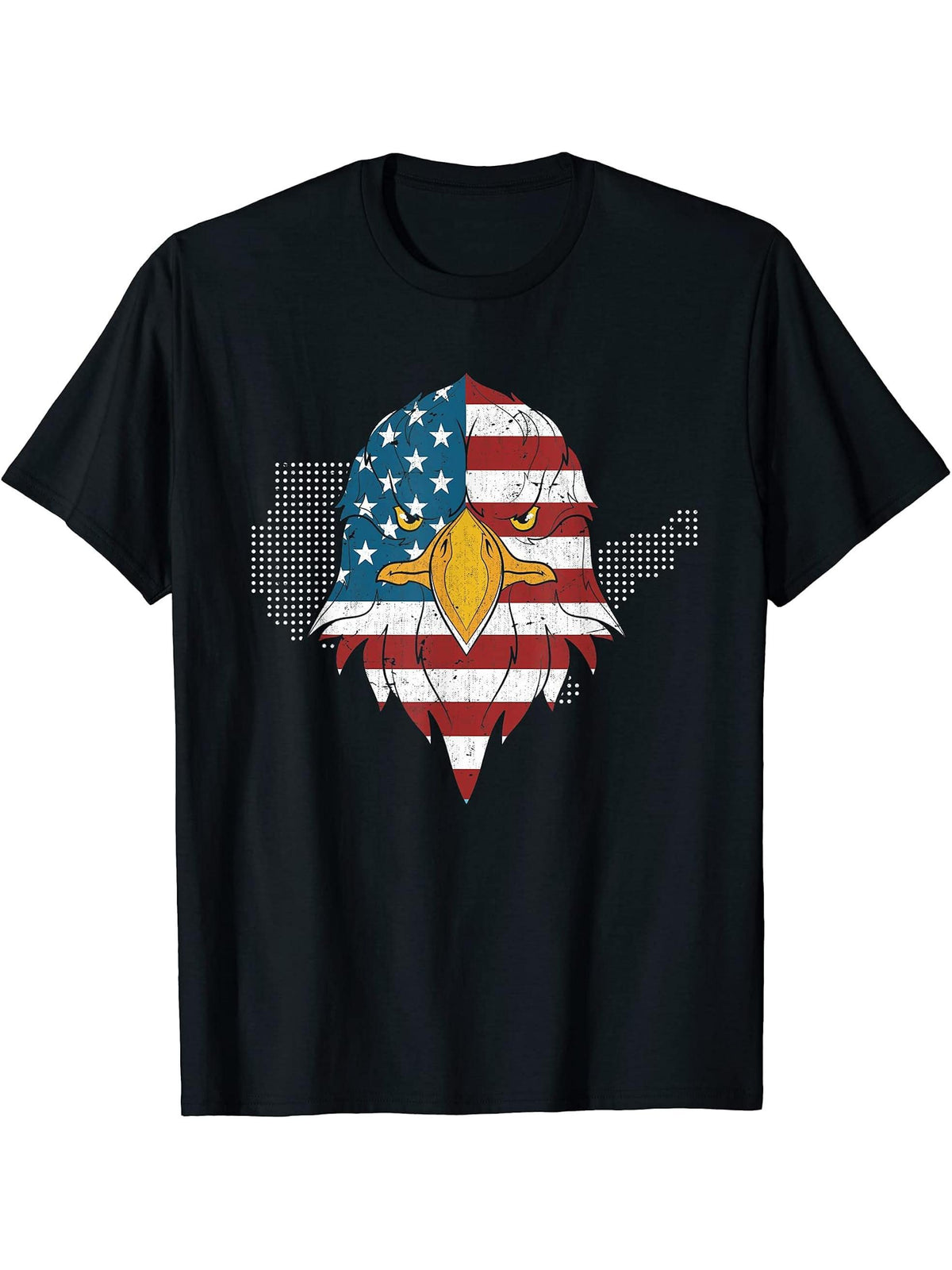 USA Flag Freedom Patriotic American Bald Eagle Liberty Eagle T-Shirt 180G 100% Cotton Printed Round Neck Short-Sleeve T-Shirt, Gifts for Men Dad Husband Grandpa, S-XXXL, Black