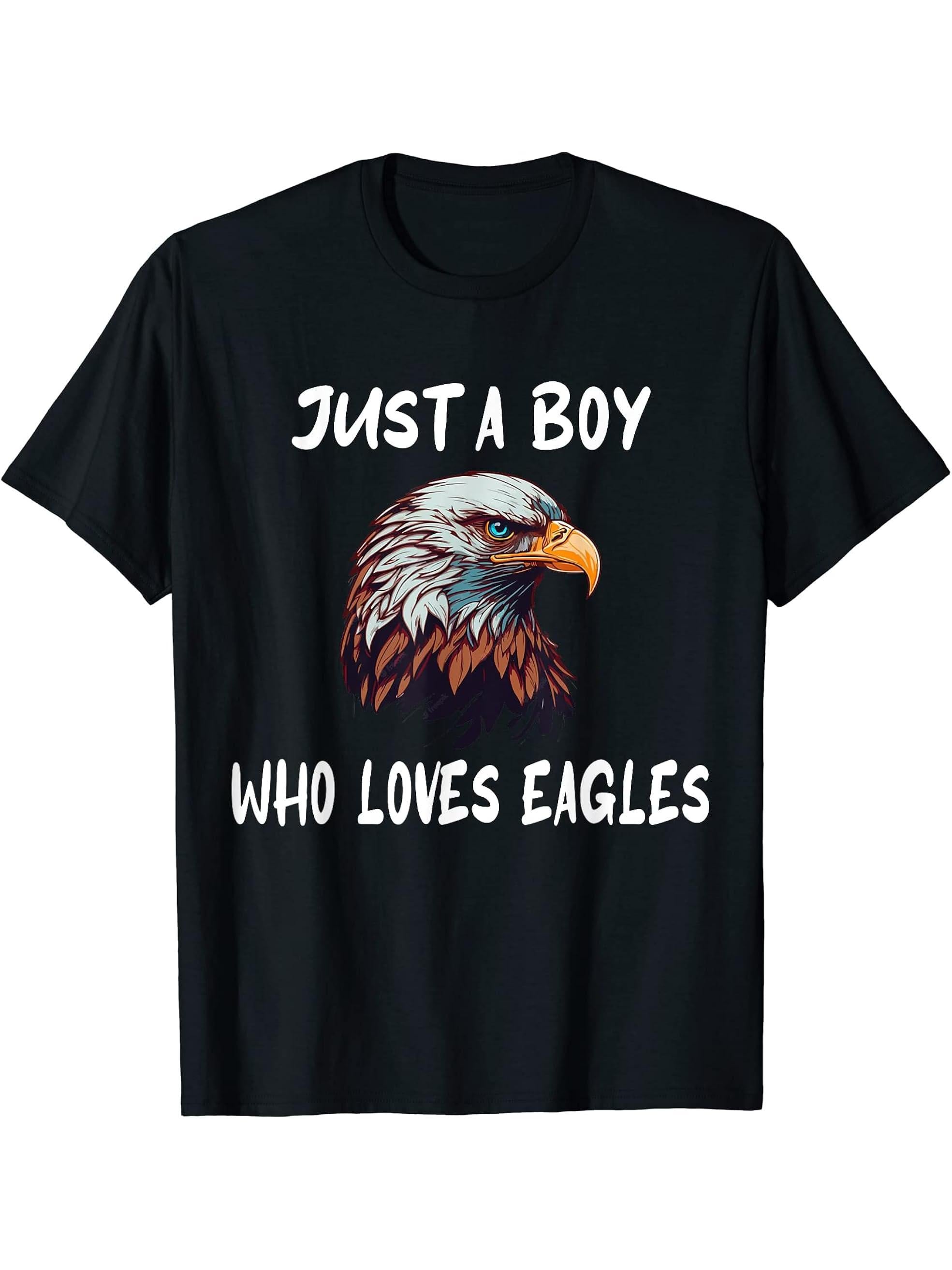 Just a Boy Who Loves Eagles American Bald Eagle T-Shirt 180G 100% Cotton Printed Round Neck Short-Sleeve T-Shirt, Gifts for Men Dad Husband Grandpa, S-XXXL, Black