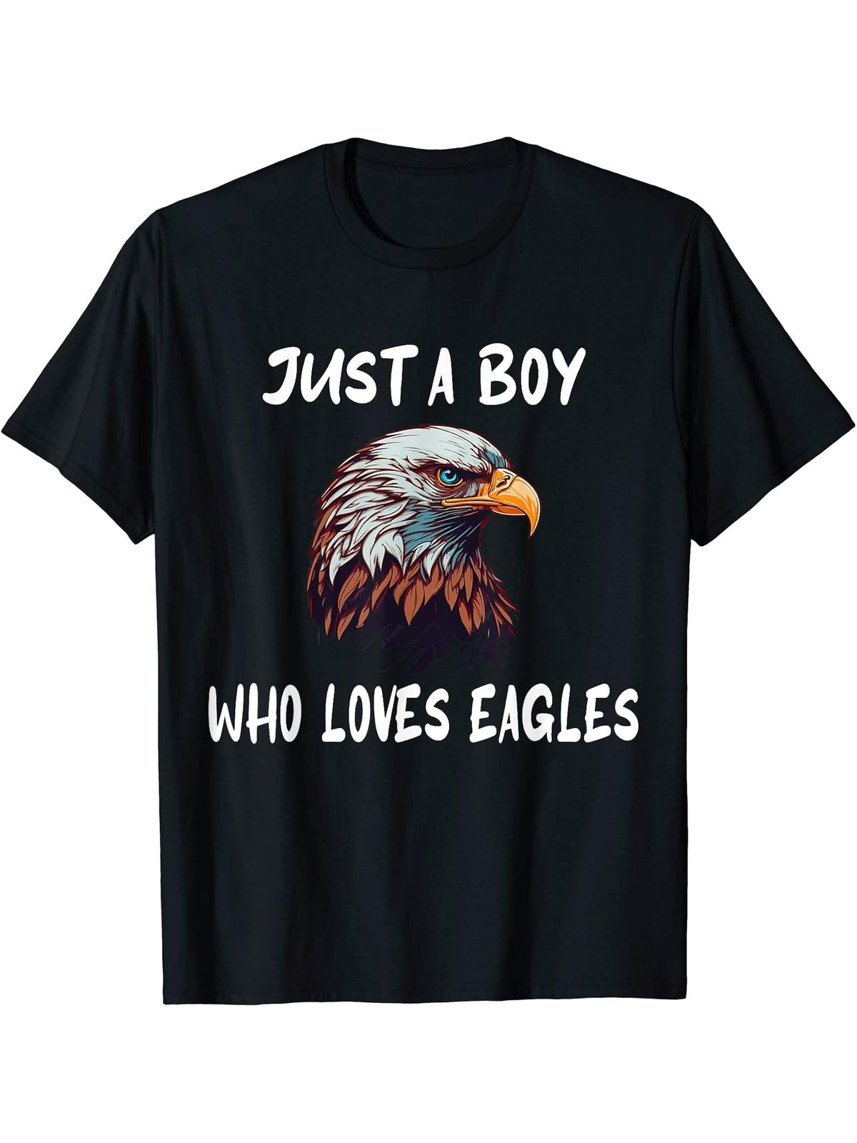 Just a Boy Who Loves Eagles American Bald Eagle T-Shirt 180G 100% Cotton Printed Round Neck Short-Sleeve T-Shirt, Gifts for Men Dad Husband Grandpa, S-XXXL, Black