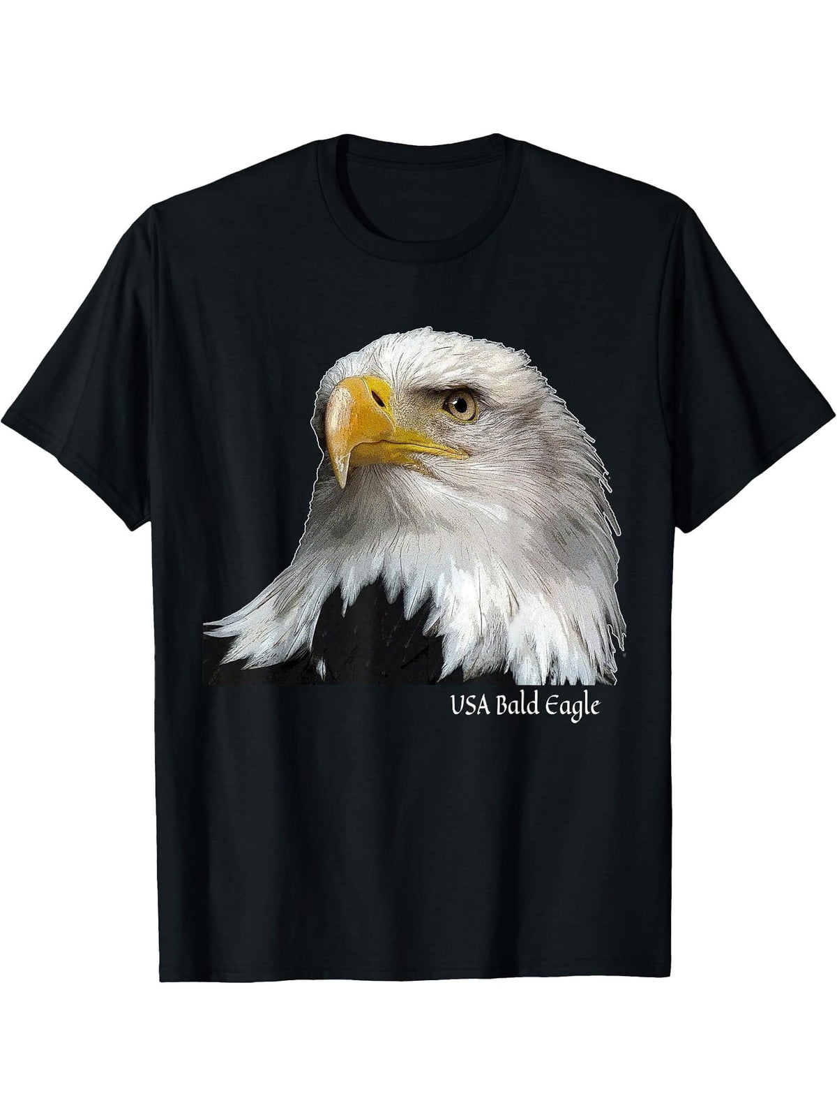 USA Bald Eagle One-eyed Portrait T-Shirt 180G 100% Cotton Printed Round Neck Short-Sleeve T-Shirt, Gifts for Men Dad Husband Grandpa, S-XXXL, Black