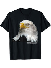 USA Bald Eagle One-eyed Portrait T-Shirt 180G 100% Cotton Printed Round Neck Short-Sleeve T-Shirt, Gifts for Men Dad Husband Grandpa, S-XXXL, Black