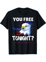 Are You Free Tonight Bald Eagle 4th of July American T-Shirt 180G 100% Cotton Printed Round Neck Short-Sleeve T-Shirt, Gifts for Men Dad Husband Grandpa, S-XXXL, Black