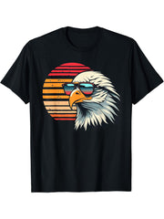 Vintage Eagle with Sunglasses - Retro American Bald Eagle T-Shirt 180G 100% Cotton Printed Round Neck Short-Sleeve T-Shirt, Gifts for Men Dad Husband Grandpa, S-XXXL, Black