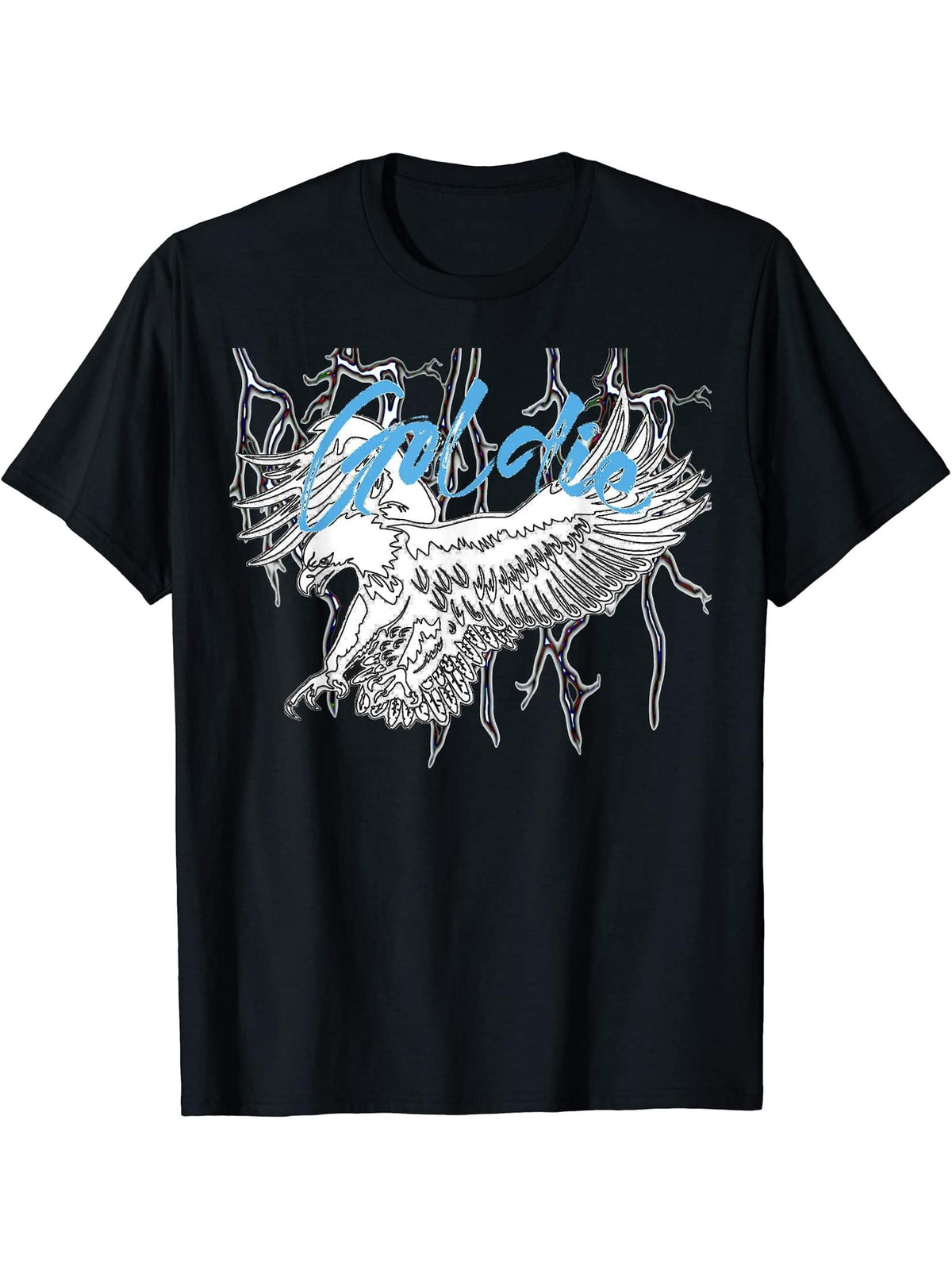 Vintage Style - Bald Eagle with Lightening T-Shirt 180G 100% Cotton Printed Round Neck Short-Sleeve T-Shirt, Gifts for Men Dad Husband Grandpa, S-XXXL, Black