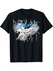 Vintage Style - Bald Eagle with Lightening T-Shirt 180G 100% Cotton Printed Round Neck Short-Sleeve T-Shirt, Gifts for Men Dad Husband Grandpa, S-XXXL, Black