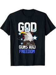 God Guns And Freedom 2nd Amendment American Bald Eagle Gift T-Shirt 180G 100% Cotton Printed Round Neck Short-Sleeve T-Shirt, Gifts for Men Dad Husband Grandpa, S-XXXL, Black