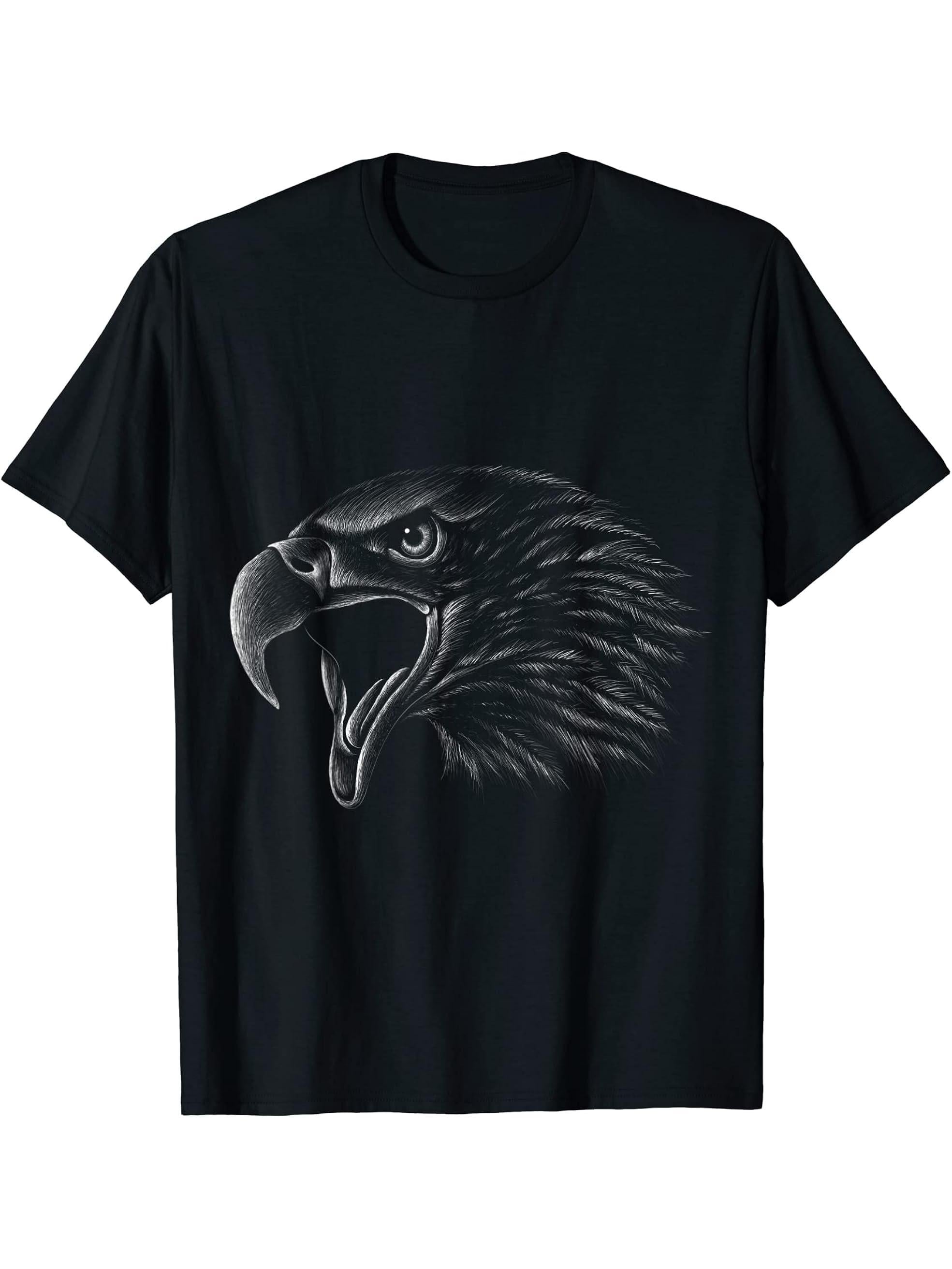 Eagle Shirt Steineagle & Bald Eagle Men Women T-Shirt 180G 100% Cotton Printed Round Neck Short-Sleeve T-Shirt, Gifts for Men Dad Husband Grandpa, S-XXXL, Black