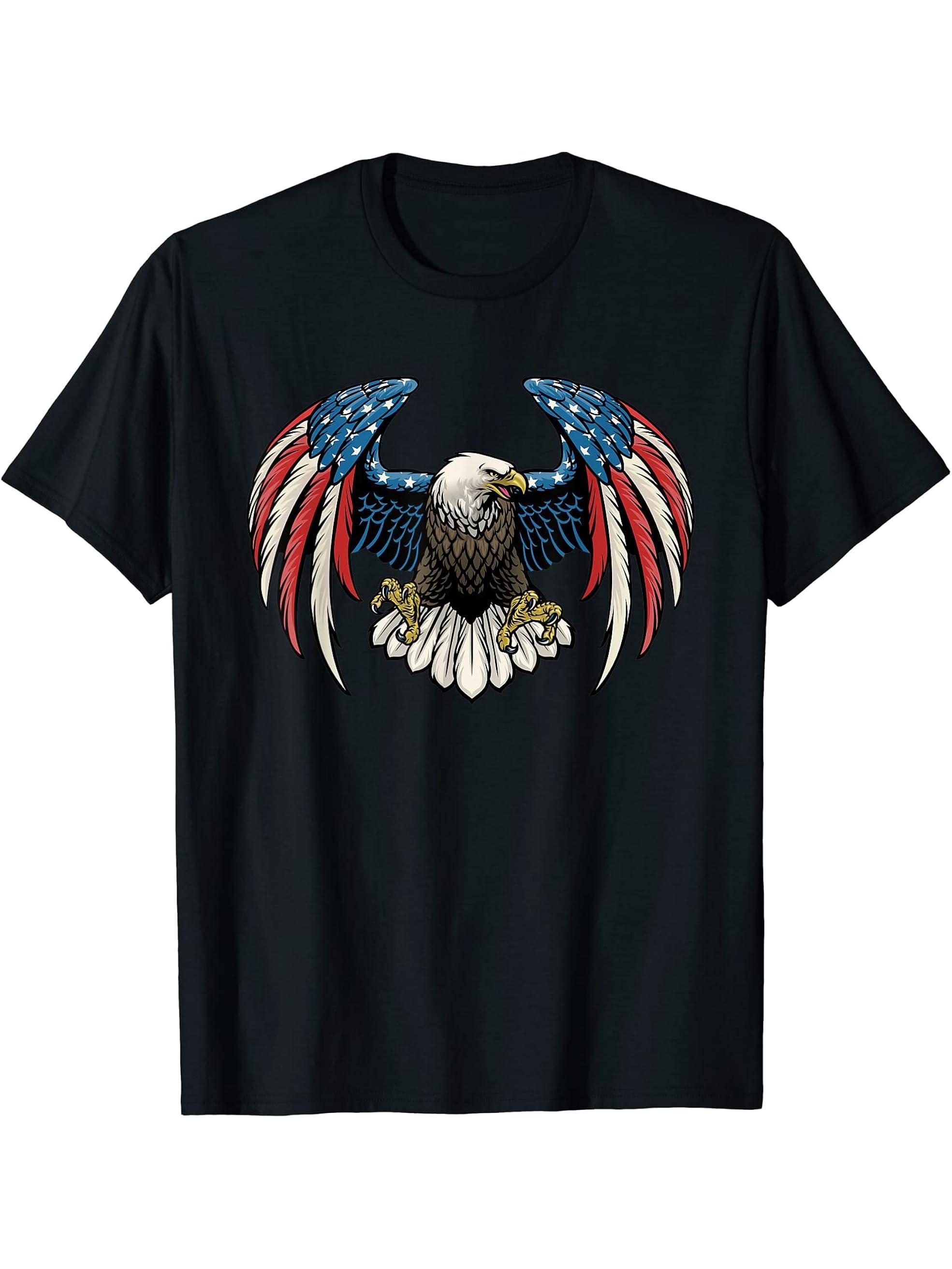 Majestic Flying American Bald Eagle T-Shirt 180G 100% Cotton Printed Round Neck Short-Sleeve T-Shirt, Gifts for Men Dad Husband Grandpa, S-XXXL, Black