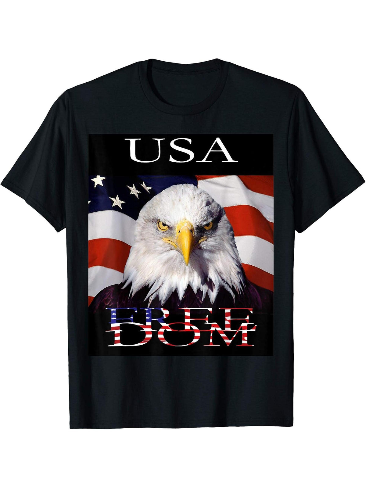 Free American Day bald Eagle T-Shirt 180G 100% Cotton Printed Round Neck Short-Sleeve T-Shirt, Gifts for Men Dad Husband Grandpa, S-XXXL, Black