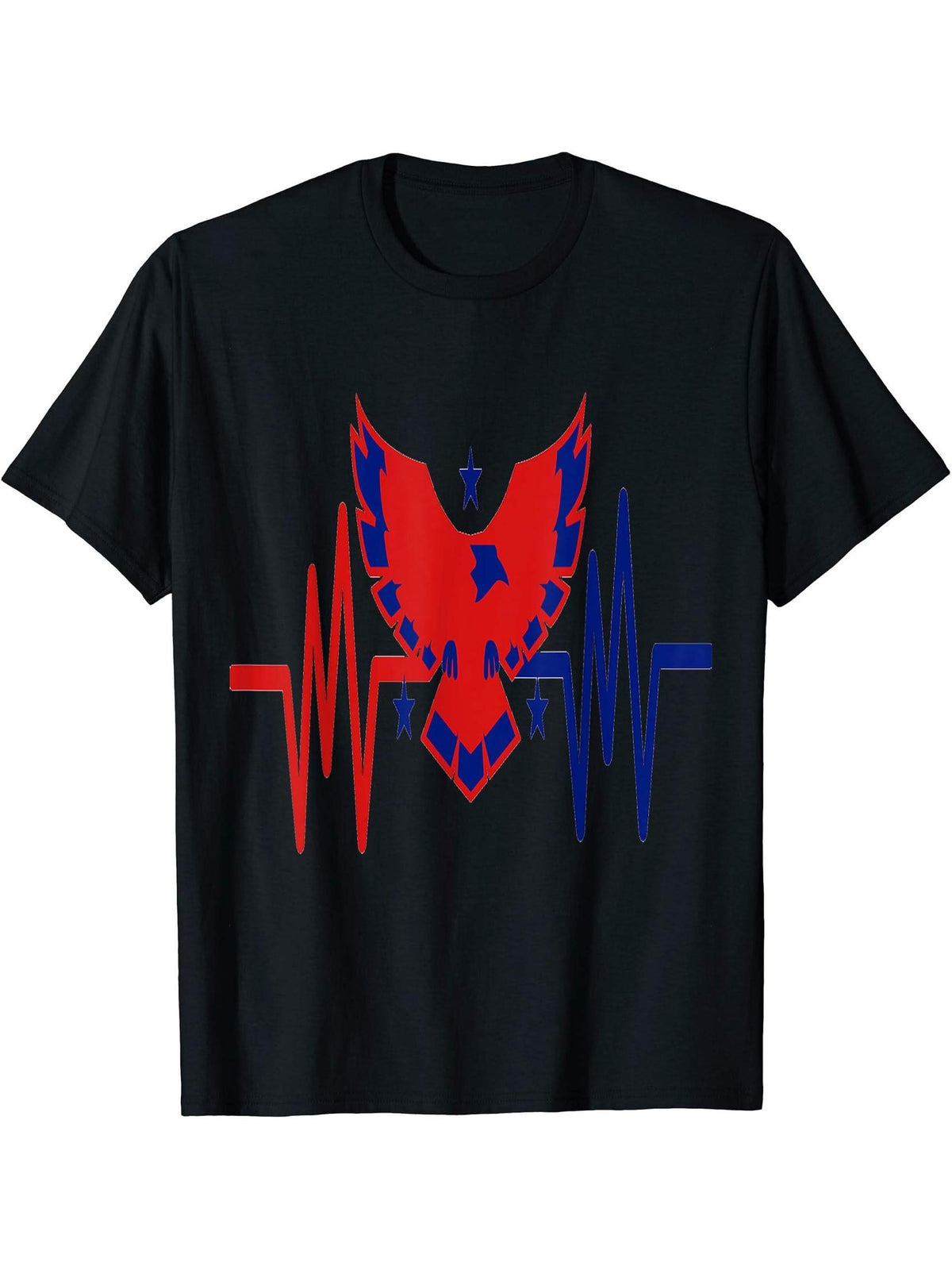 USA American Bald Eagle Heartbeat T-Shirt 180G 100% Cotton Printed Round Neck Short-Sleeve T-Shirt, Gifts for Men Dad Husband Grandpa, S-XXXL, Black
