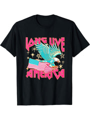 Long Live America Eagle Bald American Patriotic 4th Of July T-Shirt 180G 100% Cotton Printed Round Neck Short-Sleeve T-Shirt, Gifts for Men Dad Husband Grandpa, S-XXXL, Black