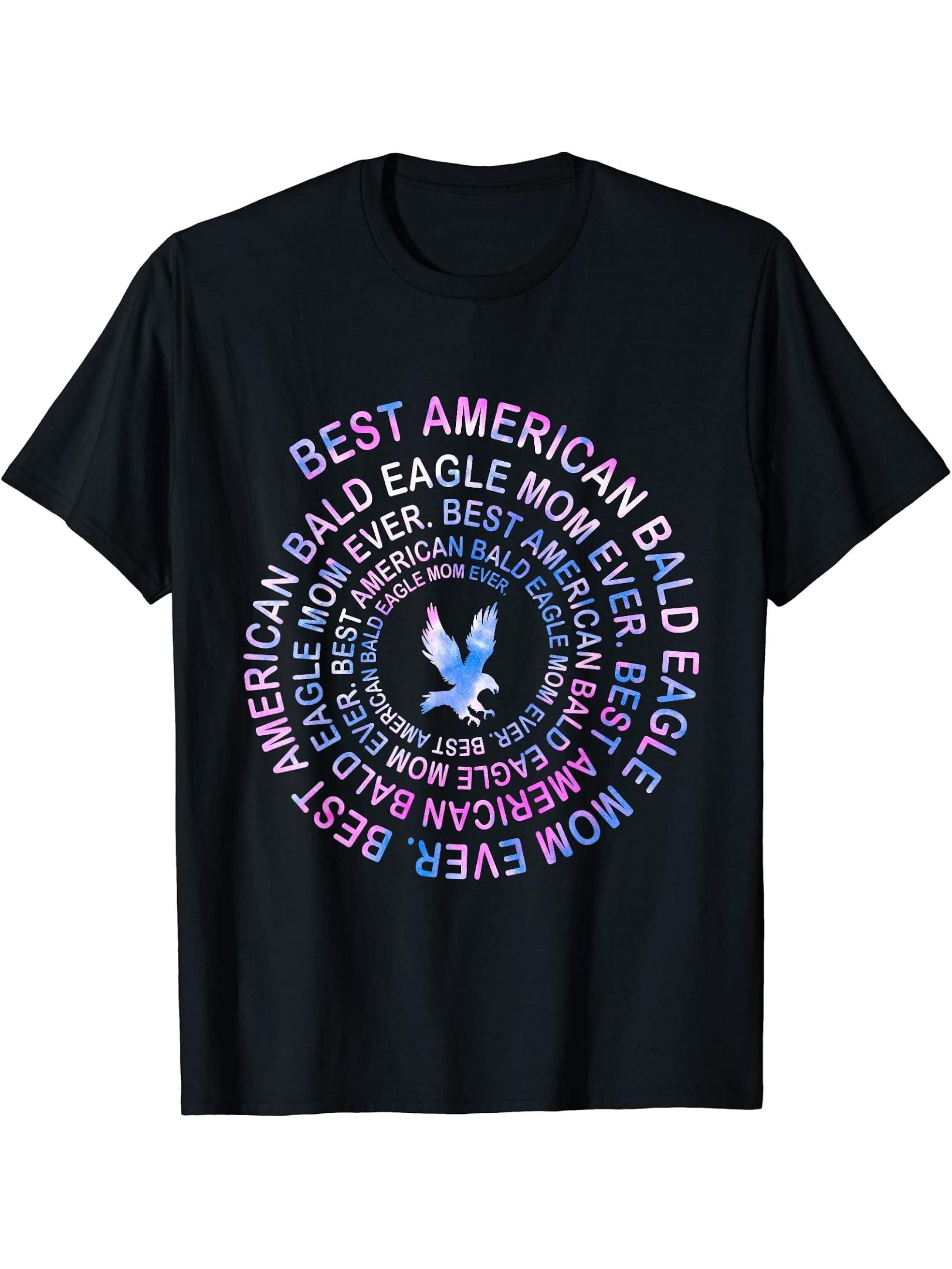 Funny American Bald Eagle Mom Spiral Tie Dye Gift Women T-Shirt 180G 100% Cotton Printed Round Neck Short-Sleeve T-Shirt, Gifts for Men Dad Husband Grandpa, S-XXXL, Black