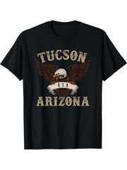 Tucson Arizona USA Bald Eagle T-Shirt 180G 100% Cotton Printed Round Neck Short-Sleeve T-Shirt, Gifts for Men Dad Husband Grandpa, S-XXXL, Black