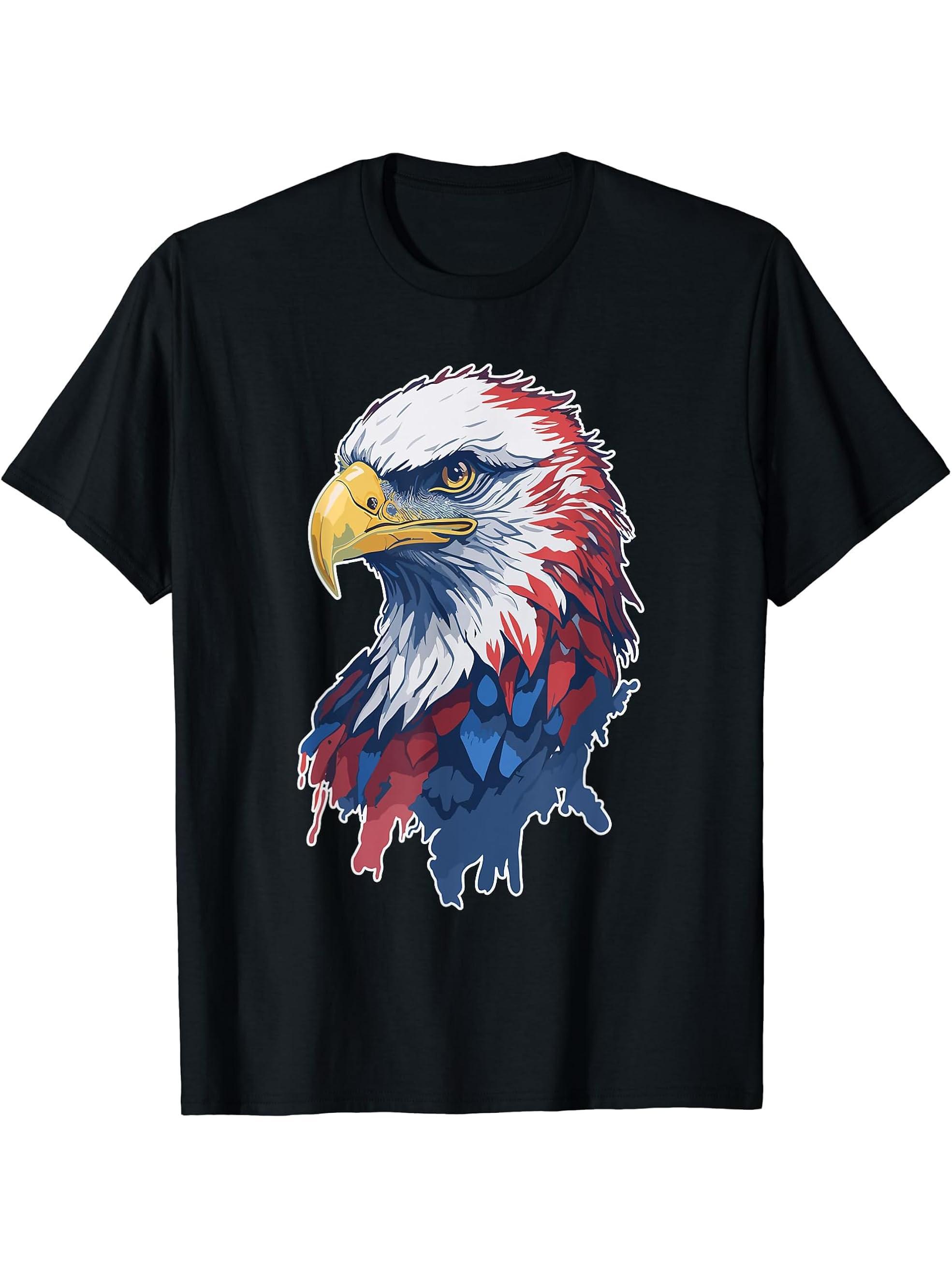 Independence Eagle Patriotic American Flag Glory Bald Eagle- T-Shirt 180G 100% Cotton Printed Round Neck Short-Sleeve T-Shirt, Gifts for Men Dad Husband Grandpa, S-XXXL, Black