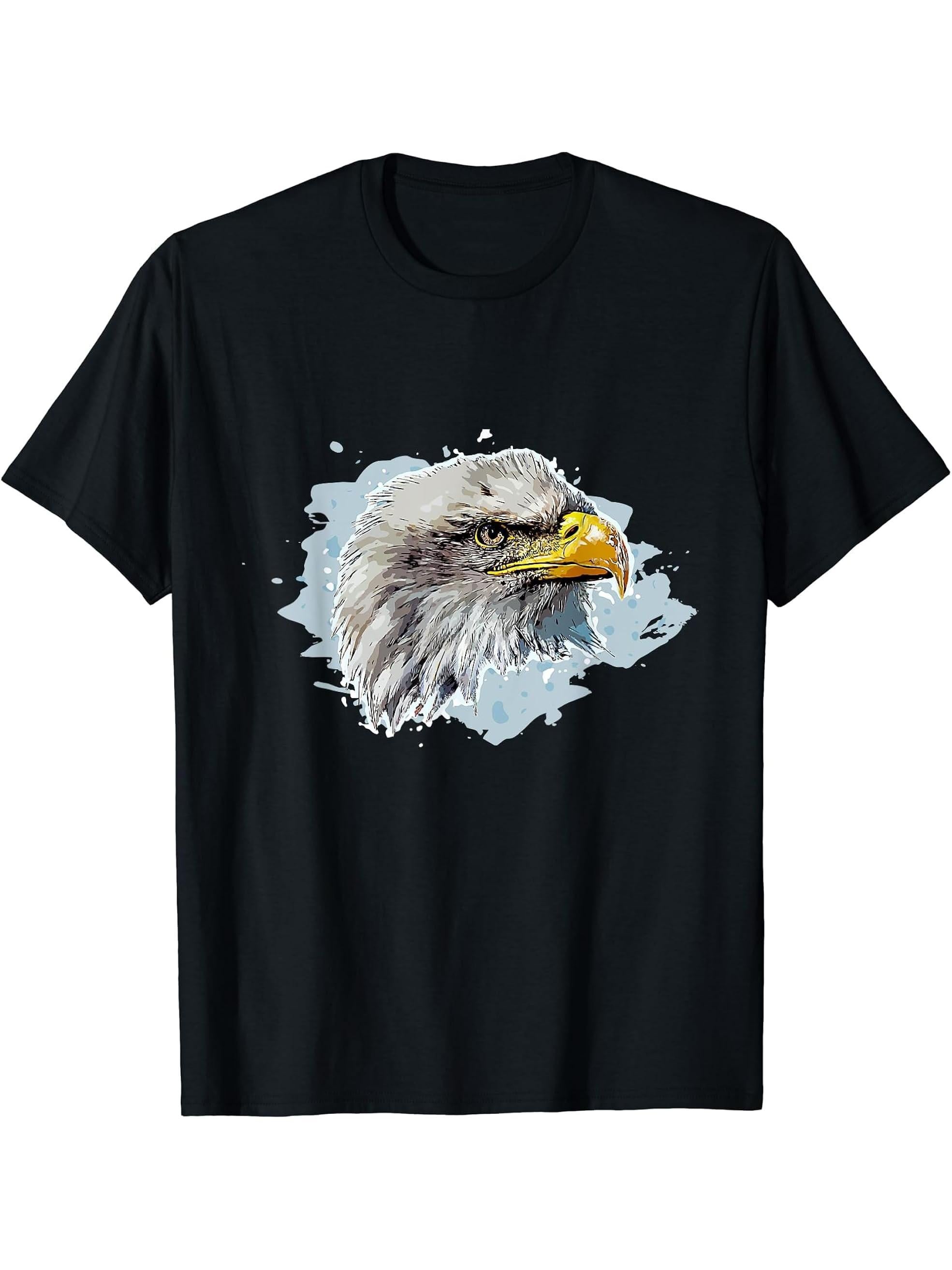 Cute Bald Eagle Head Black Art For Lovers Eagles Birds T-Shirt 180G 100% Cotton Printed Round Neck Short-Sleeve T-Shirt, Gifts for Men Dad Husband Grandpa, S-XXXL, Black