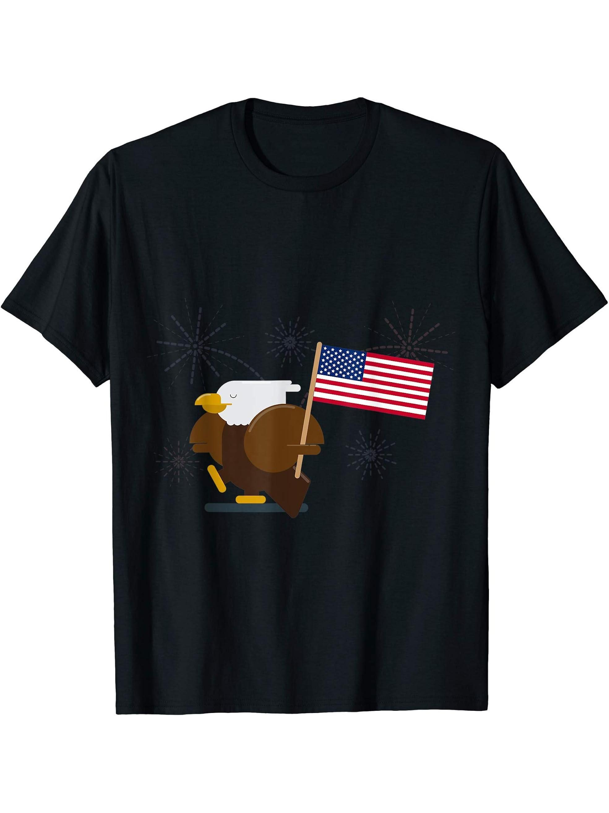 Happy 4th of July! Patriotic Bald Eagle Celebration T Shirt 180G 100% Cotton Printed Round Neck Short-Sleeve T-Shirt, Gifts for Men Dad Husband Grandpa, S-XXXL, Black