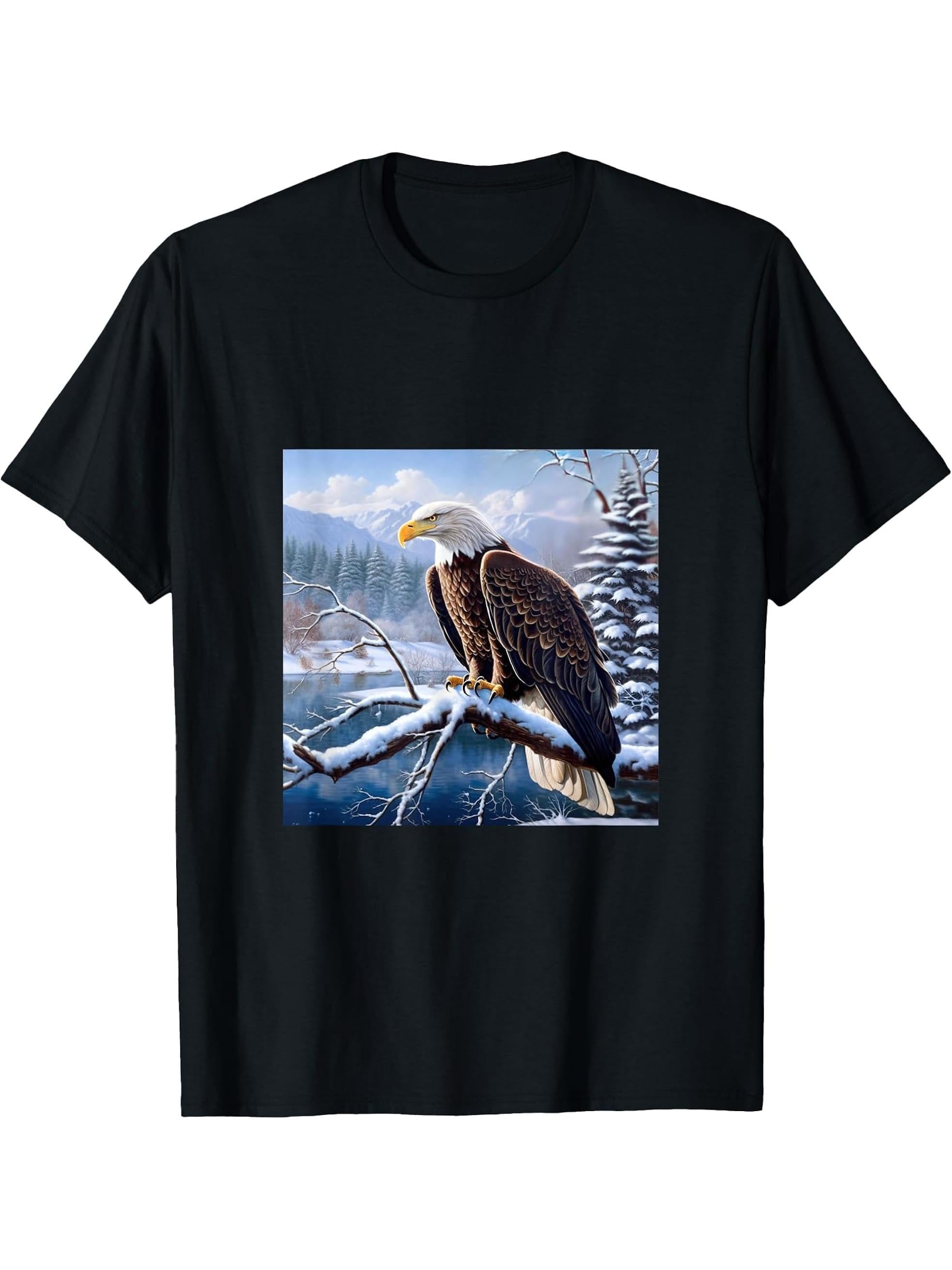 Eagle Bald Winter T-Shirt 180G 100% Cotton Printed Round Neck Short-Sleeve T-Shirt, Gifts for Men Dad Husband Grandpa, S-XXXL, Black